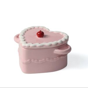 New Target Bullseye Playground Pink Heart-Shaped Ceramic Bakeware with Lid